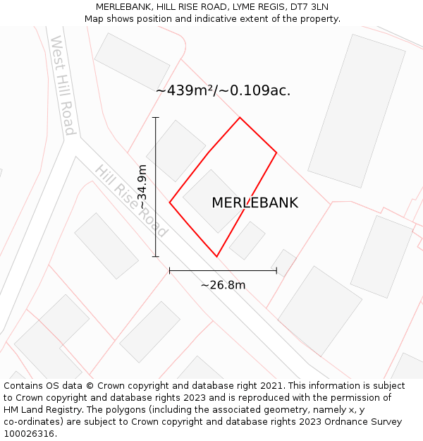 MERLEBANK, HILL RISE ROAD, LYME REGIS, DT7 3LN: Plot and title map