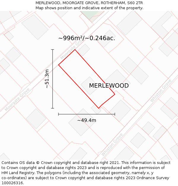 MERLEWOOD, MOORGATE GROVE, ROTHERHAM, S60 2TR: Plot and title map