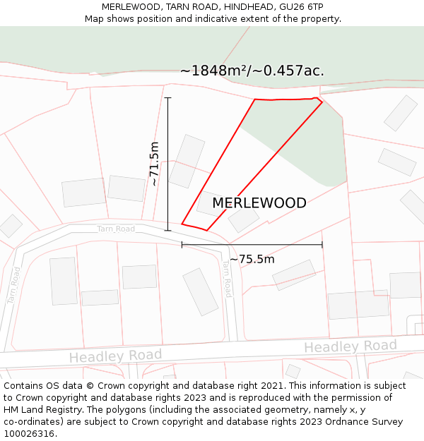 MERLEWOOD, TARN ROAD, HINDHEAD, GU26 6TP: Plot and title map