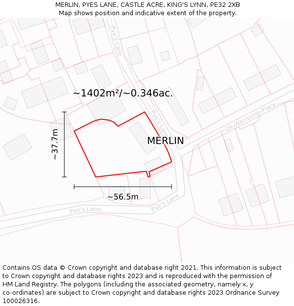 MERLIN, PYES LANE, CASTLE ACRE, KING'S LYNN, PE32 2XB: Plot and title map