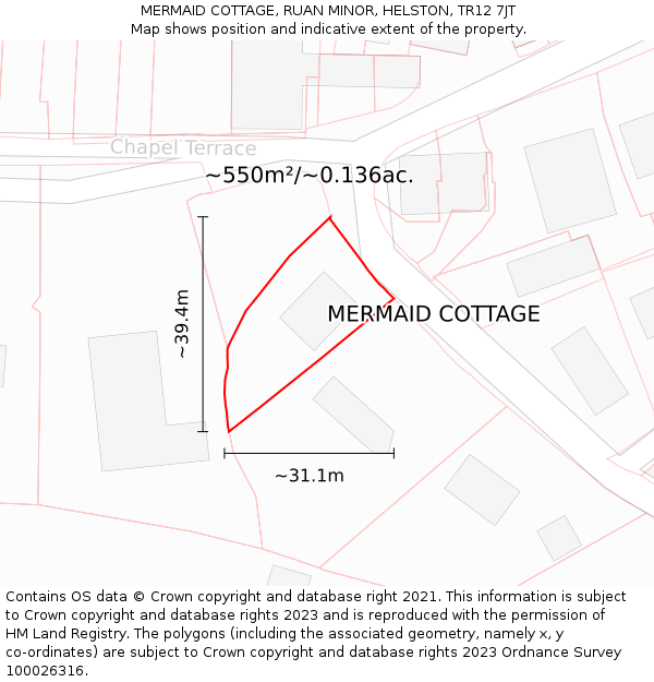 MERMAID COTTAGE, RUAN MINOR, HELSTON, TR12 7JT: Plot and title map