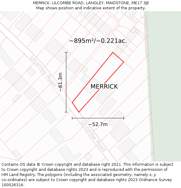 MERRICK, ULCOMBE ROAD, LANGLEY, MAIDSTONE, ME17 3JE: Plot and title map