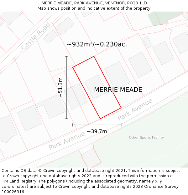 MERRIE MEADE, PARK AVENUE, VENTNOR, PO38 1LD: Plot and title map