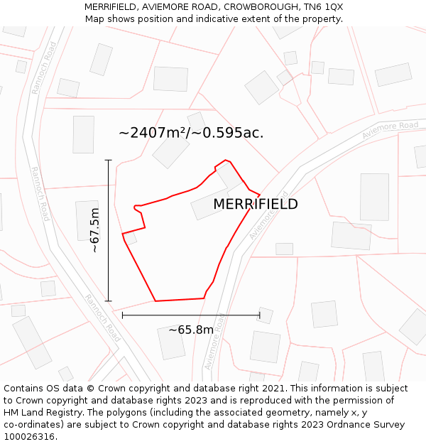 MERRIFIELD, AVIEMORE ROAD, CROWBOROUGH, TN6 1QX: Plot and title map
