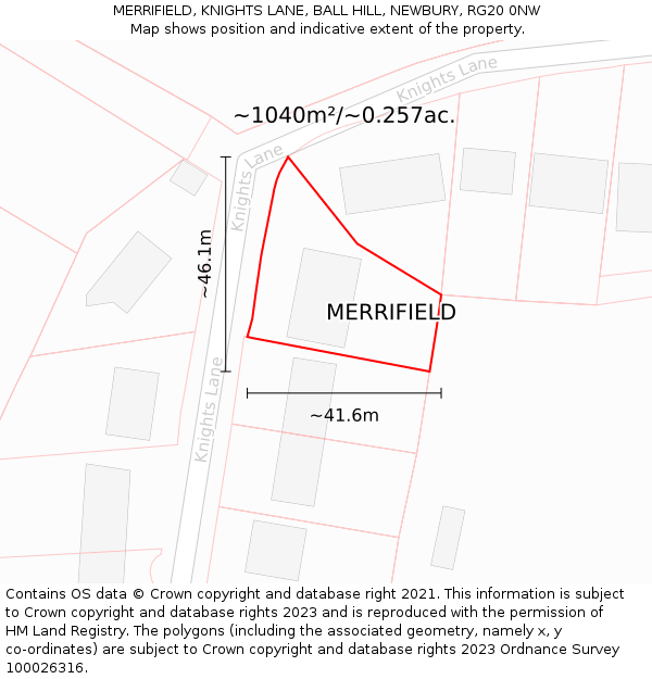 MERRIFIELD, KNIGHTS LANE, BALL HILL, NEWBURY, RG20 0NW: Plot and title map