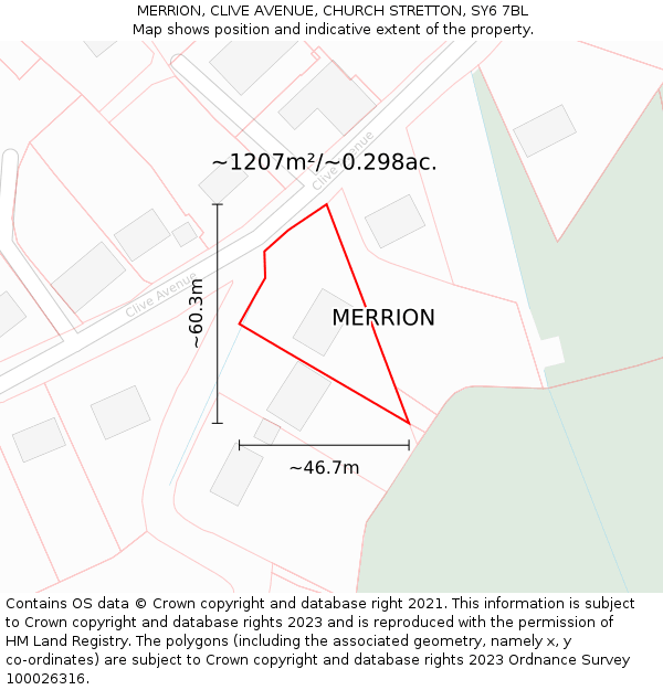 MERRION, CLIVE AVENUE, CHURCH STRETTON, SY6 7BL: Plot and title map