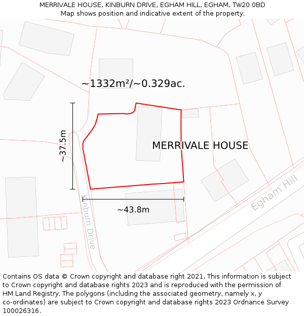 MERRIVALE HOUSE, KINBURN DRIVE, EGHAM HILL, EGHAM, TW20 0BD: Plot and title map