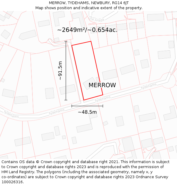 MERROW, TYDEHAMS, NEWBURY, RG14 6JT: Plot and title map