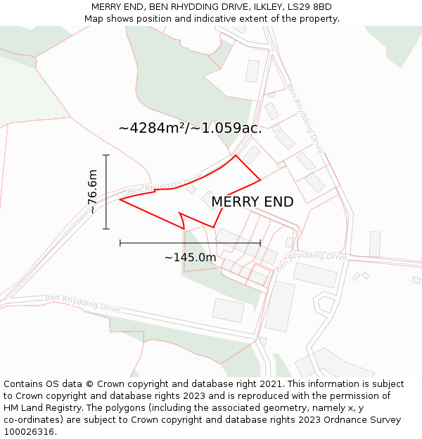 MERRY END, BEN RHYDDING DRIVE, ILKLEY, LS29 8BD: Plot and title map