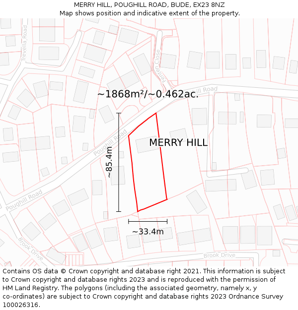 MERRY HILL, POUGHILL ROAD, BUDE, EX23 8NZ: Plot and title map