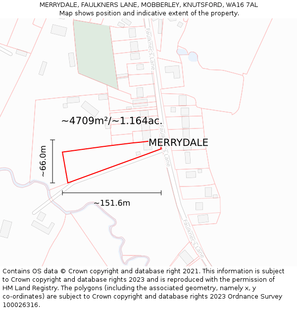 MERRYDALE, FAULKNERS LANE, MOBBERLEY, KNUTSFORD, WA16 7AL: Plot and title map