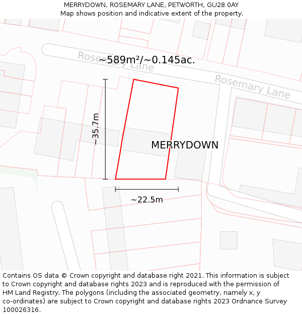 MERRYDOWN, ROSEMARY LANE, PETWORTH, GU28 0AY: Plot and title map