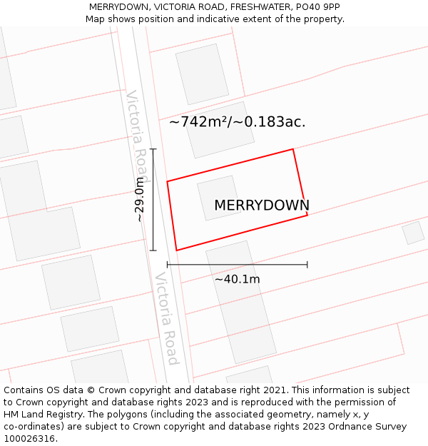 MERRYDOWN, VICTORIA ROAD, FRESHWATER, PO40 9PP: Plot and title map