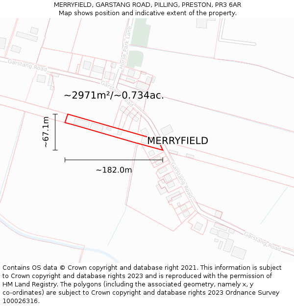MERRYFIELD, GARSTANG ROAD, PILLING, PRESTON, PR3 6AR: Plot and title map