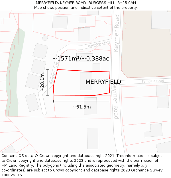 MERRYFIELD, KEYMER ROAD, BURGESS HILL, RH15 0AH: Plot and title map