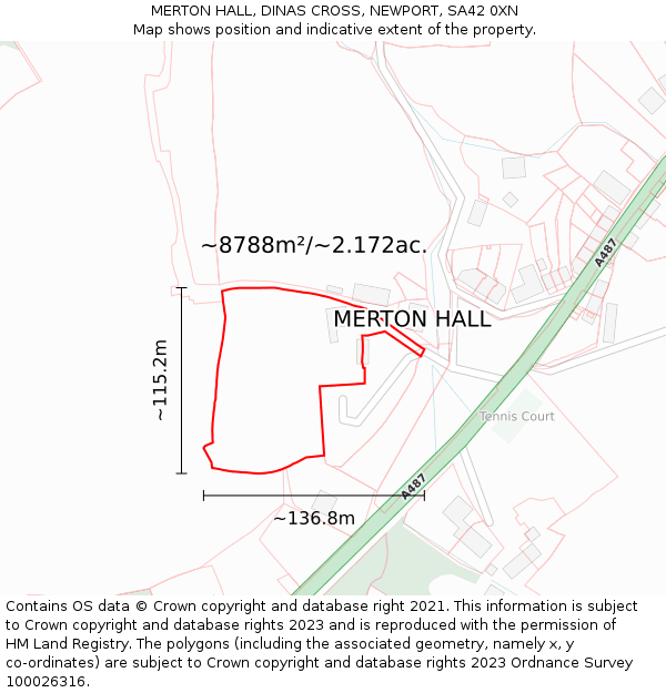 MERTON HALL, DINAS CROSS, NEWPORT, SA42 0XN: Plot and title map
