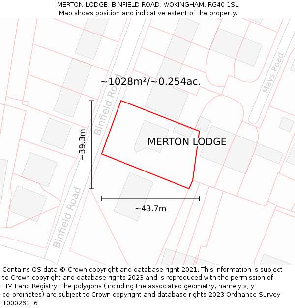 MERTON LODGE, BINFIELD ROAD, WOKINGHAM, RG40 1SL: Plot and title map