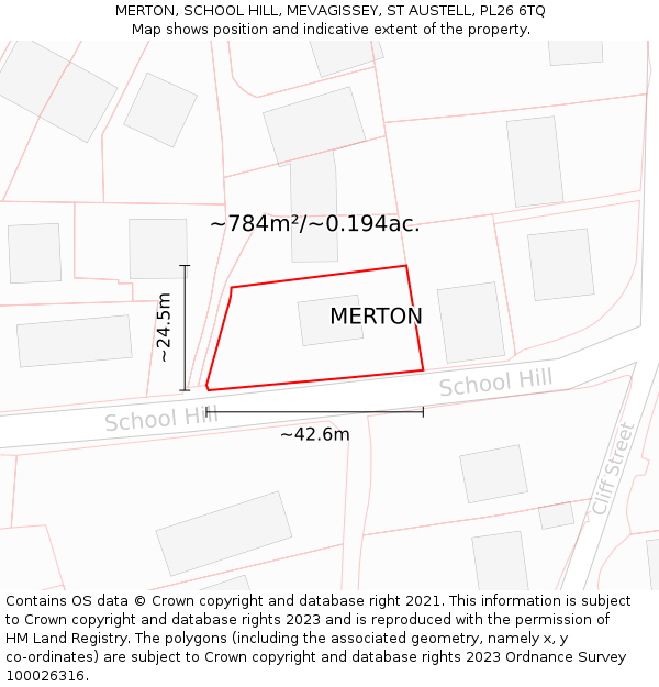 MERTON, SCHOOL HILL, MEVAGISSEY, ST AUSTELL, PL26 6TQ: Plot and title map