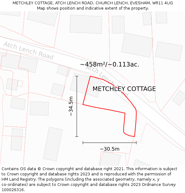 METCHLEY COTTAGE, ATCH LENCH ROAD, CHURCH LENCH, EVESHAM, WR11 4UG: Plot and title map