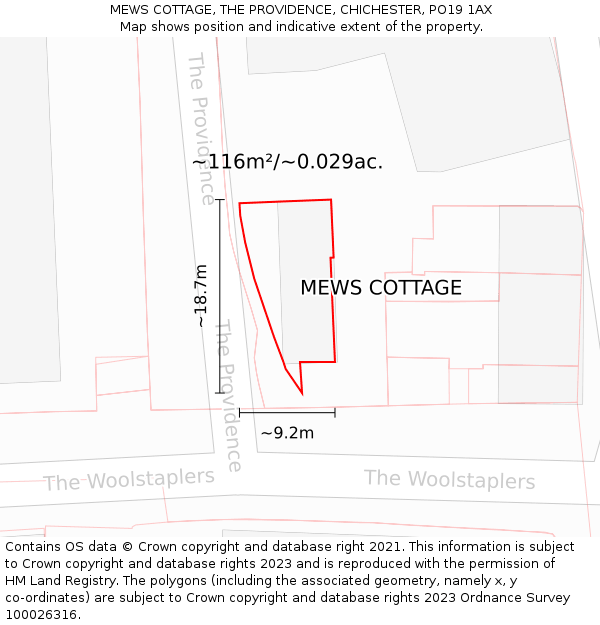 MEWS COTTAGE, THE PROVIDENCE, CHICHESTER, PO19 1AX: Plot and title map