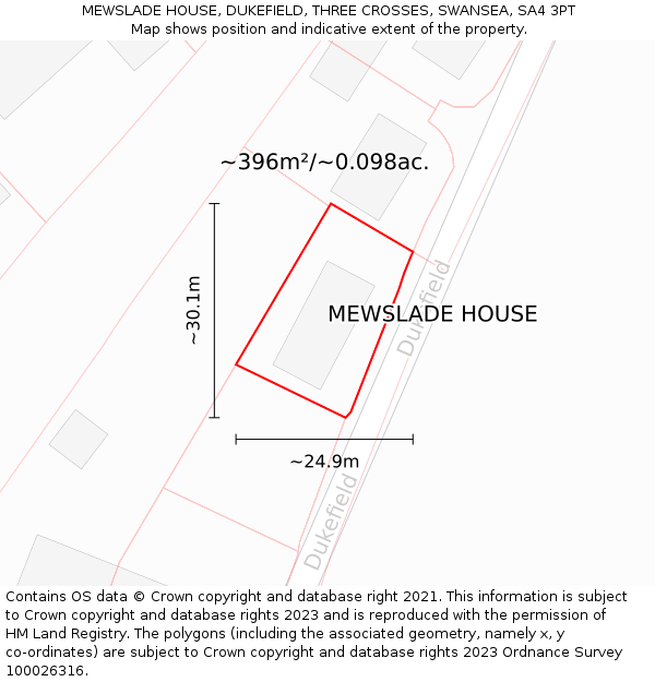 MEWSLADE HOUSE, DUKEFIELD, THREE CROSSES, SWANSEA, SA4 3PT: Plot and title map