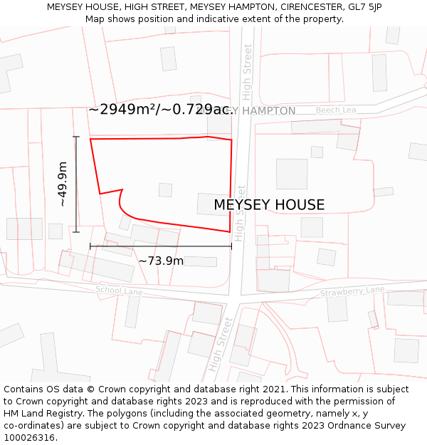 MEYSEY HOUSE, HIGH STREET, MEYSEY HAMPTON, CIRENCESTER, GL7 5JP: Plot and title map