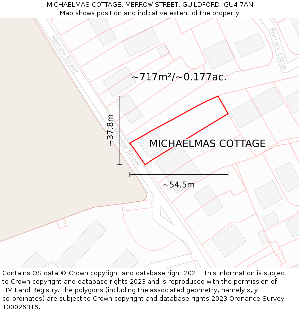 MICHAELMAS COTTAGE, MERROW STREET, GUILDFORD, GU4 7AN: Plot and title map