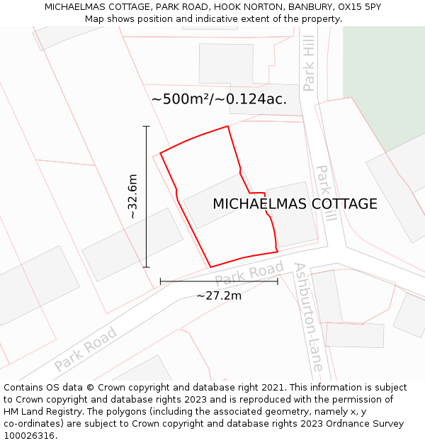 MICHAELMAS COTTAGE, PARK ROAD, HOOK NORTON, BANBURY, OX15 5PY: Plot and title map