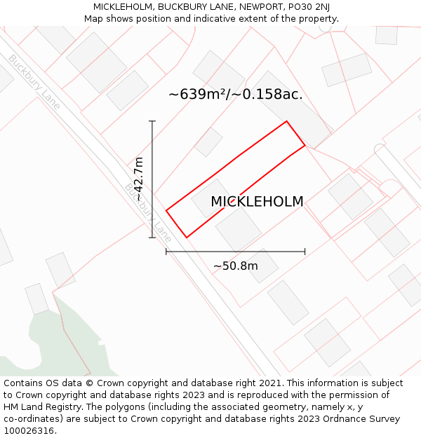 MICKLEHOLM, BUCKBURY LANE, NEWPORT, PO30 2NJ: Plot and title map