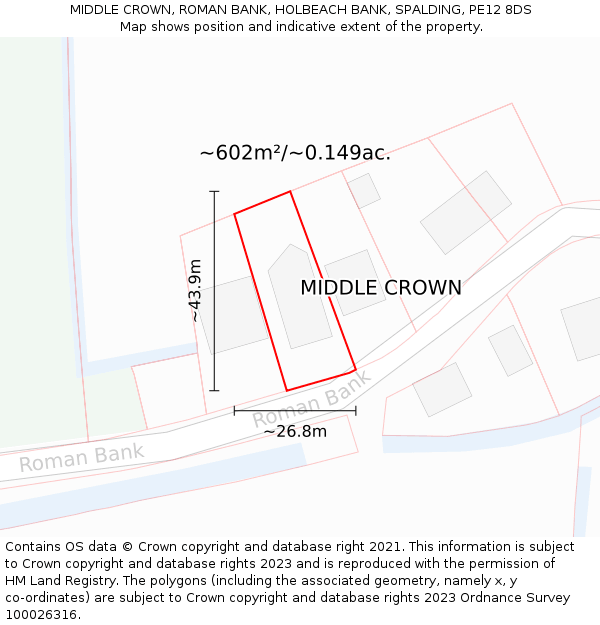 MIDDLE CROWN, ROMAN BANK, HOLBEACH BANK, SPALDING, PE12 8DS: Plot and title map