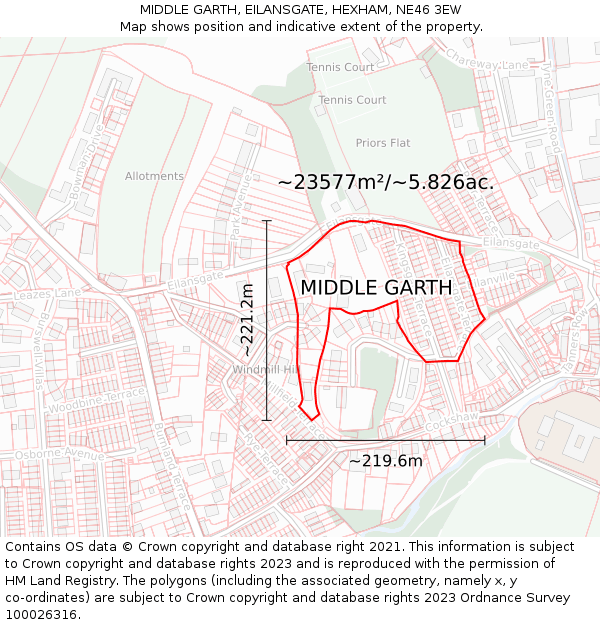MIDDLE GARTH, EILANSGATE, HEXHAM, NE46 3EW: Plot and title map