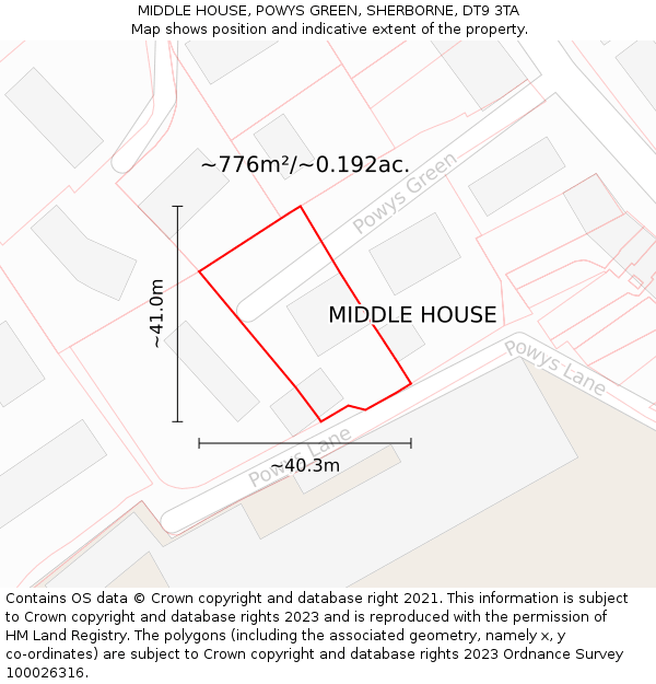 MIDDLE HOUSE, POWYS GREEN, SHERBORNE, DT9 3TA: Plot and title map