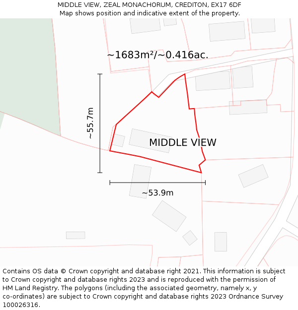 MIDDLE VIEW, ZEAL MONACHORUM, CREDITON, EX17 6DF: Plot and title map