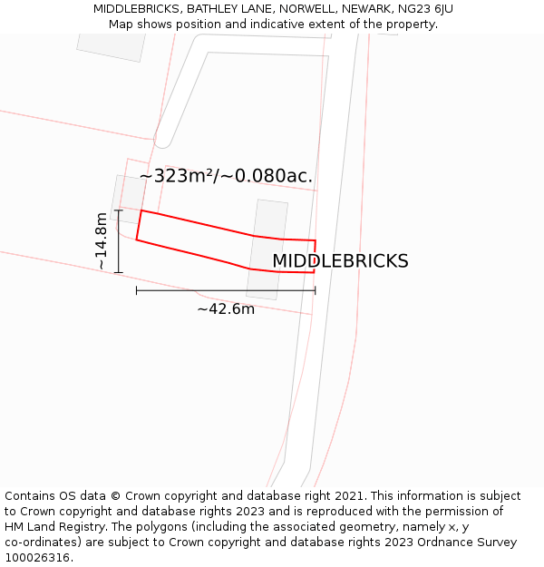 MIDDLEBRICKS, BATHLEY LANE, NORWELL, NEWARK, NG23 6JU: Plot and title map