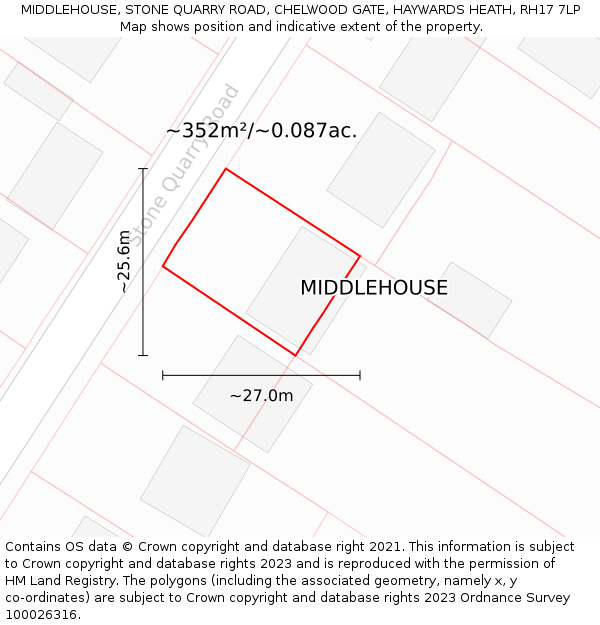 MIDDLEHOUSE, STONE QUARRY ROAD, CHELWOOD GATE, HAYWARDS HEATH, RH17 7LP: Plot and title map