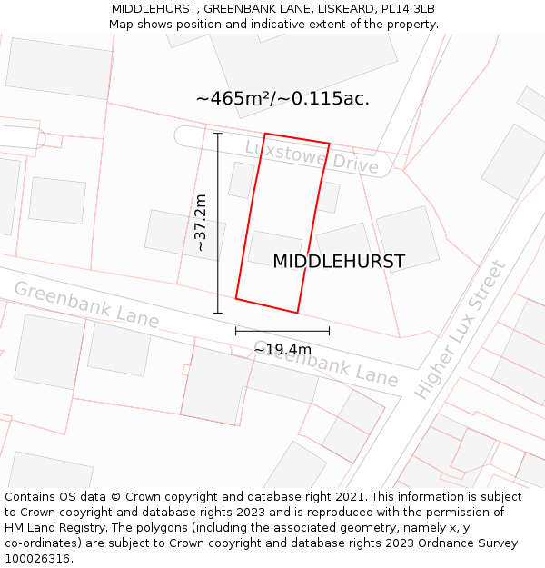 MIDDLEHURST, GREENBANK LANE, LISKEARD, PL14 3LB: Plot and title map