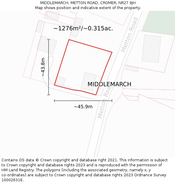 MIDDLEMARCH, METTON ROAD, CROMER, NR27 9JH: Plot and title map