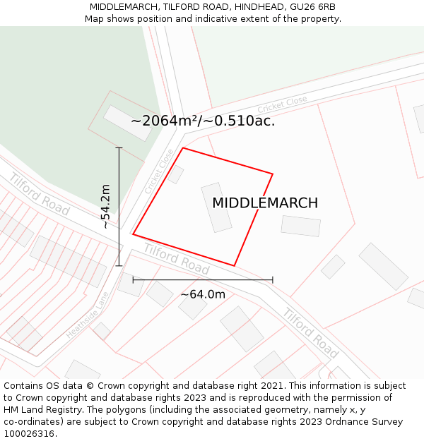 MIDDLEMARCH, TILFORD ROAD, HINDHEAD, GU26 6RB: Plot and title map