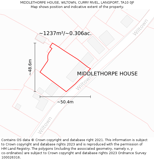 MIDDLETHORPE HOUSE, WILTOWN, CURRY RIVEL, LANGPORT, TA10 0JF: Plot and title map