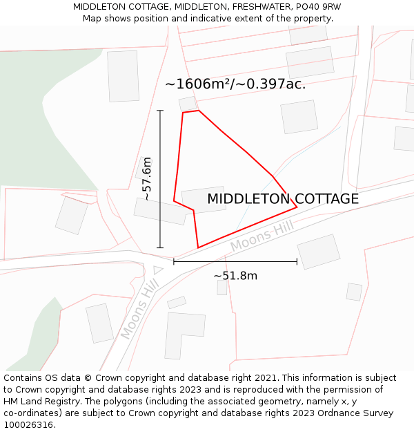 MIDDLETON COTTAGE, MIDDLETON, FRESHWATER, PO40 9RW: Plot and title map