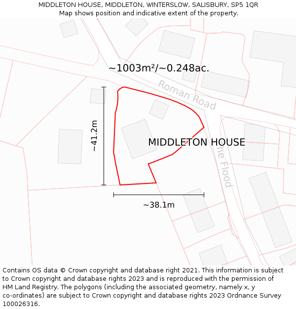 MIDDLETON HOUSE, MIDDLETON, WINTERSLOW, SALISBURY, SP5 1QR: Plot and title map