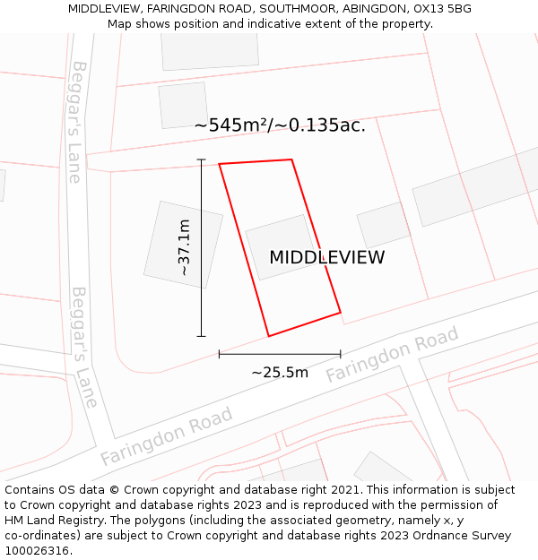 MIDDLEVIEW, FARINGDON ROAD, SOUTHMOOR, ABINGDON, OX13 5BG: Plot and title map