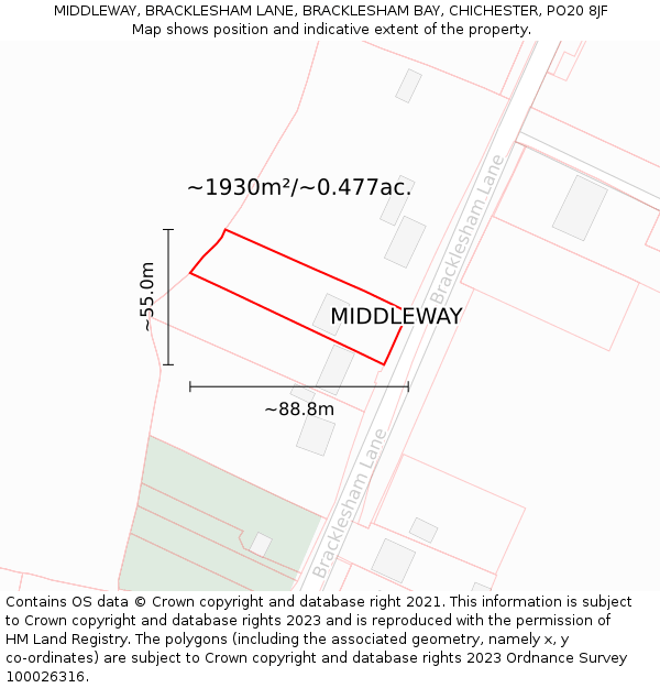 MIDDLEWAY, BRACKLESHAM LANE, BRACKLESHAM BAY, CHICHESTER, PO20 8JF: Plot and title map