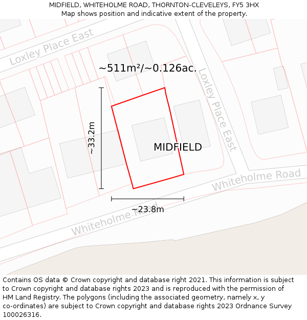 MIDFIELD, WHITEHOLME ROAD, THORNTON-CLEVELEYS, FY5 3HX: Plot and title map