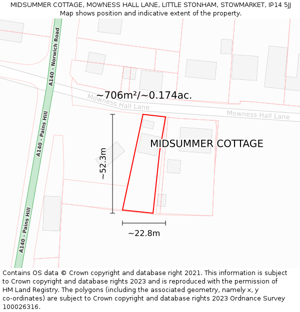 MIDSUMMER COTTAGE, MOWNESS HALL LANE, LITTLE STONHAM, STOWMARKET, IP14 5JJ: Plot and title map