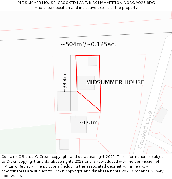 MIDSUMMER HOUSE, CROOKED LANE, KIRK HAMMERTON, YORK, YO26 8DG: Plot and title map