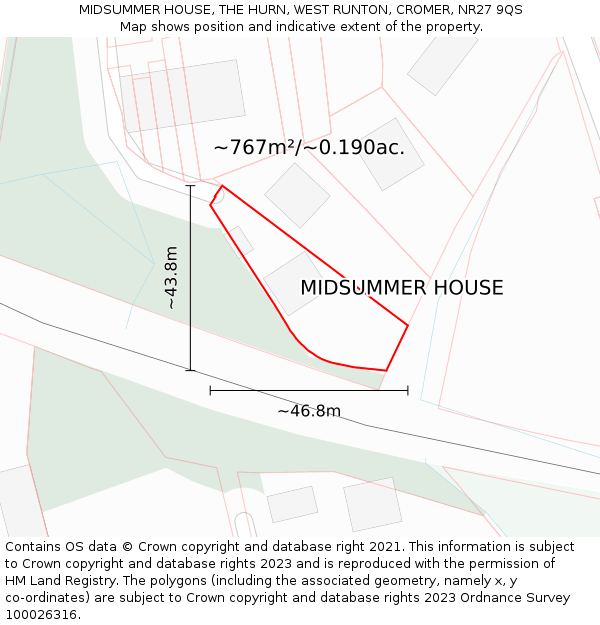 MIDSUMMER HOUSE, THE HURN, WEST RUNTON, CROMER, NR27 9QS: Plot and title map