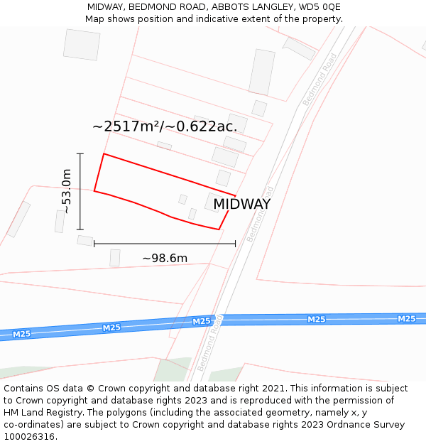 MIDWAY, BEDMOND ROAD, ABBOTS LANGLEY, WD5 0QE: Plot and title map