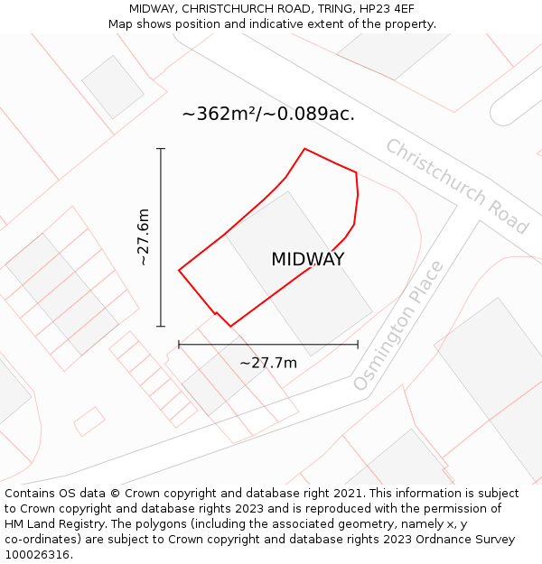 MIDWAY, CHRISTCHURCH ROAD, TRING, HP23 4EF: Plot and title map