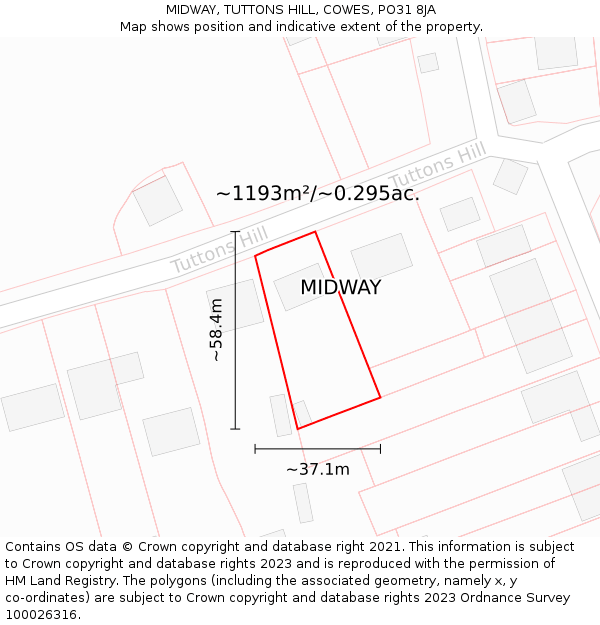 MIDWAY, TUTTONS HILL, COWES, PO31 8JA: Plot and title map